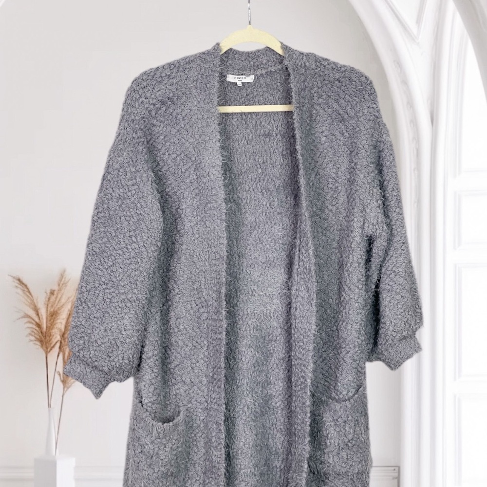 FRNCH Paris NWT Women's 3/4 Sleeve Solid Eyelash Oversized Cardigan Gray S/M - Picture 8 of 11